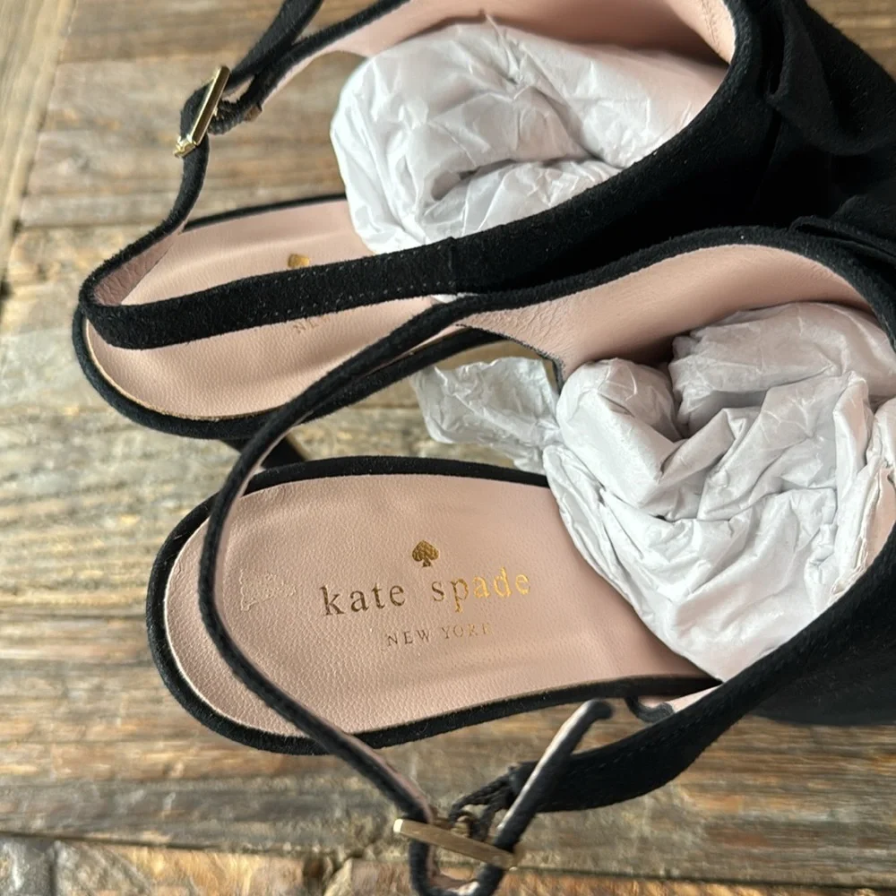 Kate Spade black suede open toe‎ sling back heel Size 10.5